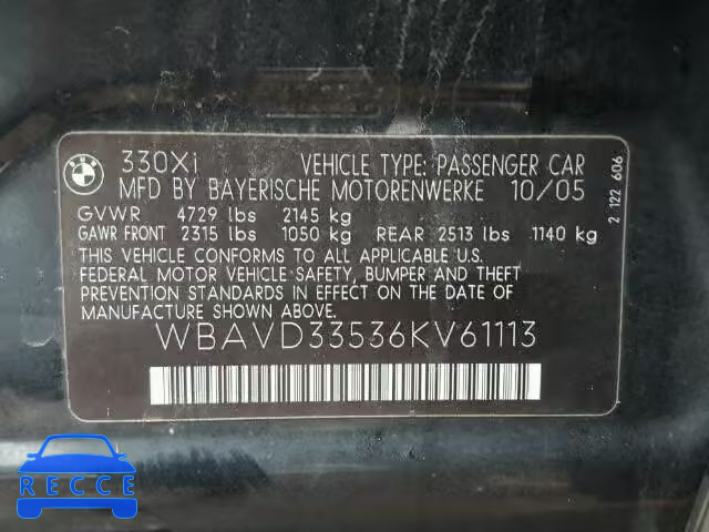 2006 BMW 330XI WBAVD33536KV61113 Bild 9