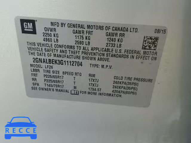 2016 CHEVROLET EQUINOX LS 2GNALBEK3G1112704 image 9