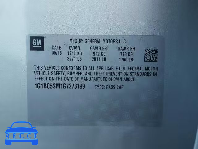 2016 CHEVROLET CRUZE LS 1G1BC5SM1G7278199 image 9