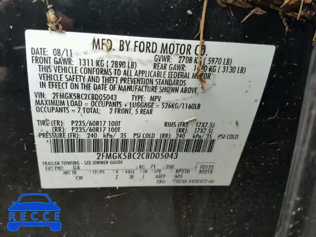 2012 FORD FLEX SE 2FMGK5BC2CBD05043 image 9