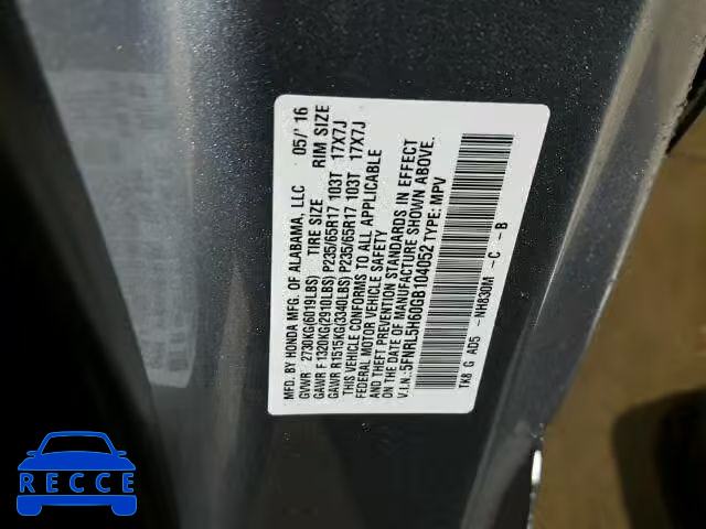 2016 HONDA ODYSSEY EX 5FNRL5H60GB104052 image 9