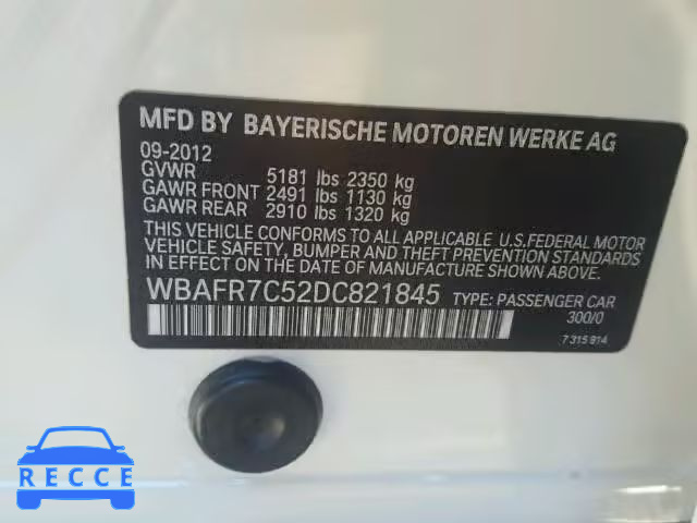 2013 BMW 535I WBAFR7C52DC821845 зображення 9