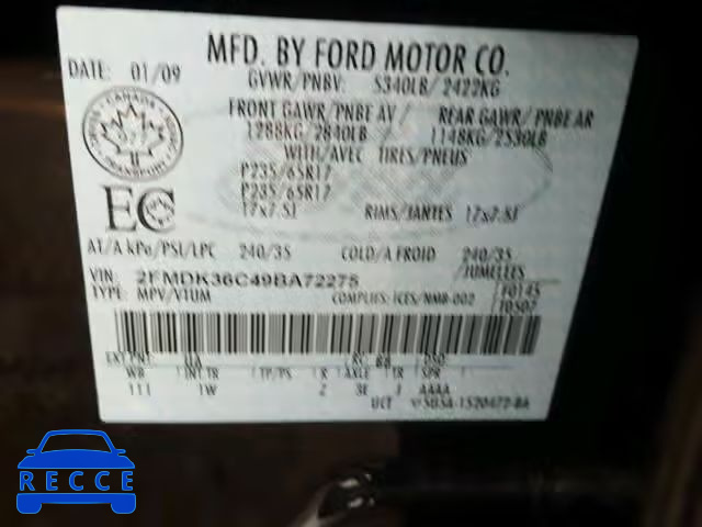 2009 FORD EDGE SE 2FMDK36C49BA72275 image 9