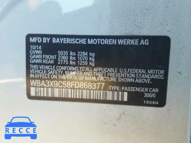 2015 BMW 335XI GT WBA3X9C58FD868377 зображення 9