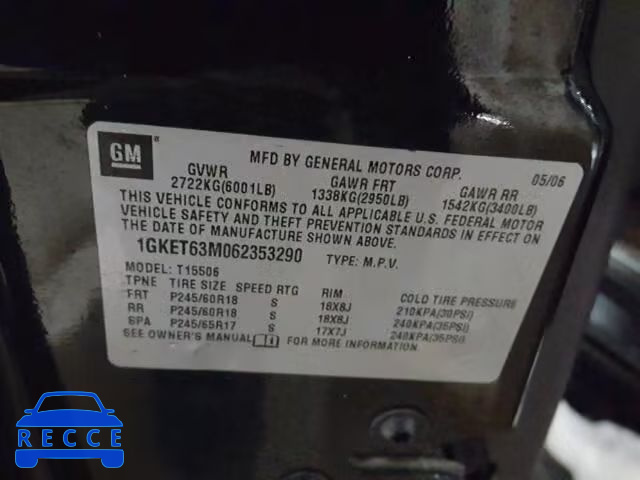 2006 GMC ENVOY DENA 1GKET63M062353290 image 9