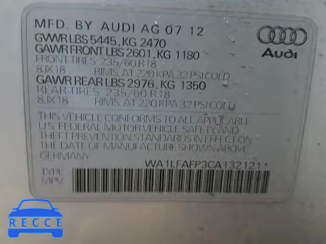 2012 AUDI Q5 PREMIUM WA1LFAFP3CA132121 image 9