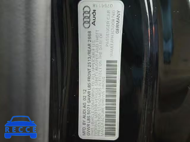 2012 AUDI A5 QUATTRO WAULFAFH3CN008760 image 9