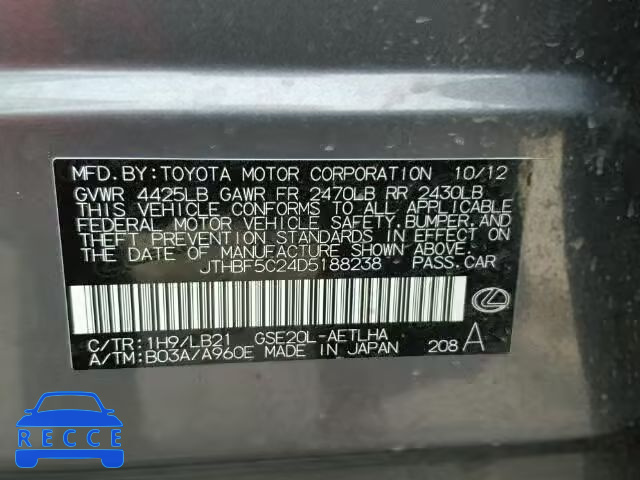 2013 LEXUS IS 250 JTHBF5C24D5188238 image 9