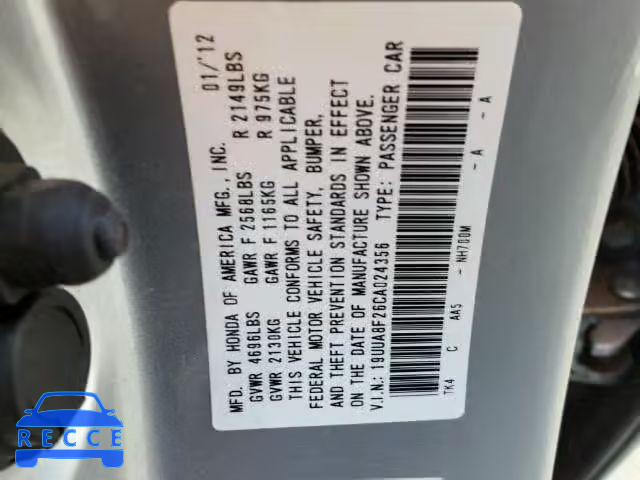 2012 ACURA TL 19UUA8F26CA024356 image 9