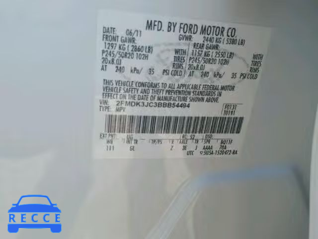 2011 FORD EDGE SEL 2FMDK3JC3BBB54494 image 9