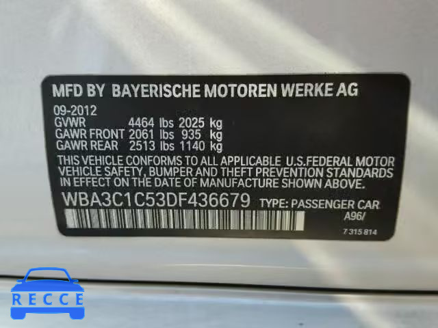 2013 BMW 328I SULEV WBA3C1C53DF436679 Bild 9