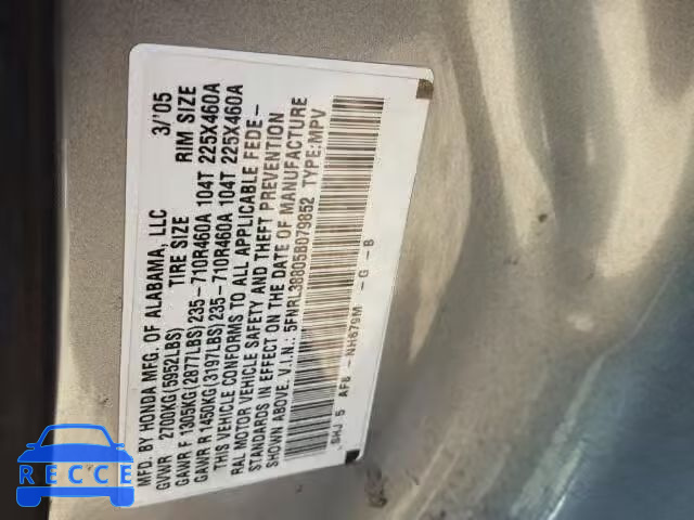 2005 HONDA ODYSSEY TO 5FNRL38805B079852 image 9