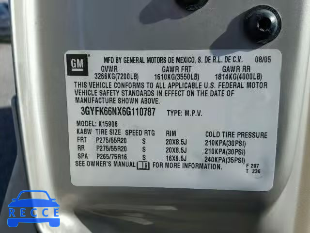 2006 CADILLAC ESCALADE E 3GYFK66NX6G110787 image 9