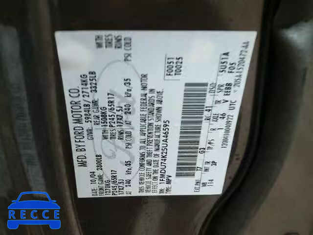 2005 FORD EXPLORER E 1FMDU74K25UA46595 image 9