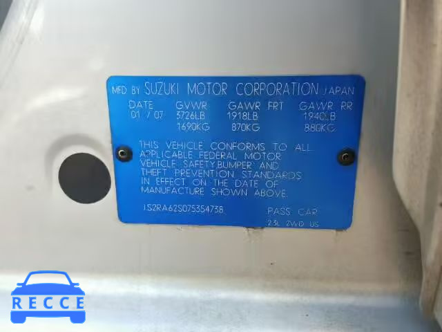 2007 SUZUKI AERIO JS2RA62S075354738 зображення 9