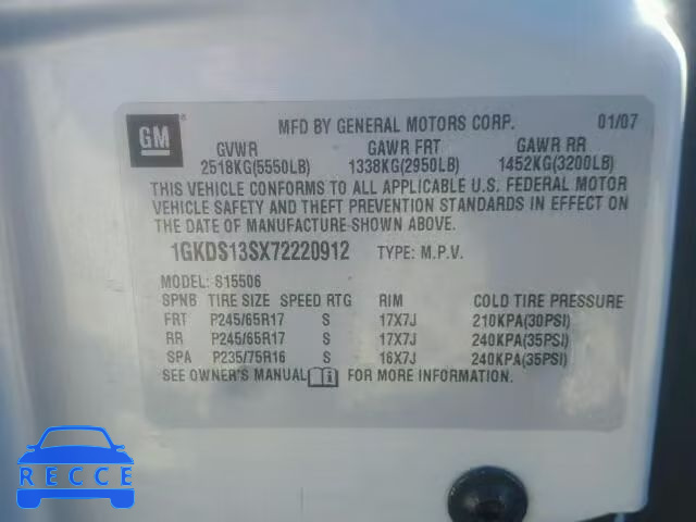 2007 GMC ENVOY 1GKDS13SX72220912 image 9