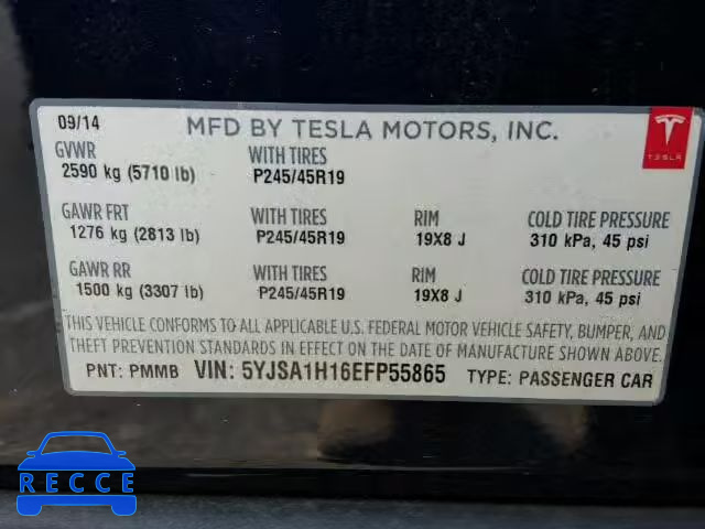 2014 TESLA MODEL S 5YJSA1H16EFP55865 image 9