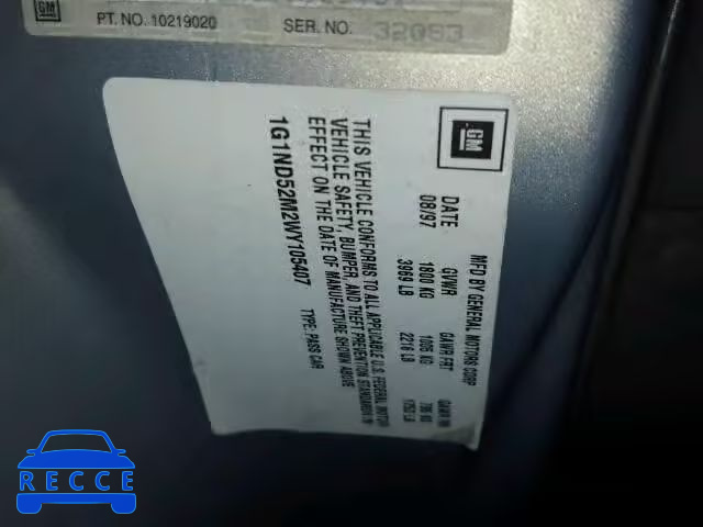 1998 CHEVROLET MALIBU 1G1ND52M2WY105407 image 9