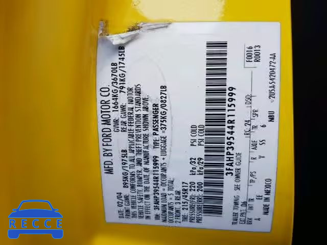 2004 FORD FOCUS ZX3 3FAHP39544R115999 image 9
