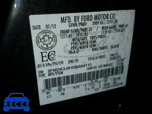 2013 FORD EDGE SEL 2FMDK3J91DBA69113 image 9