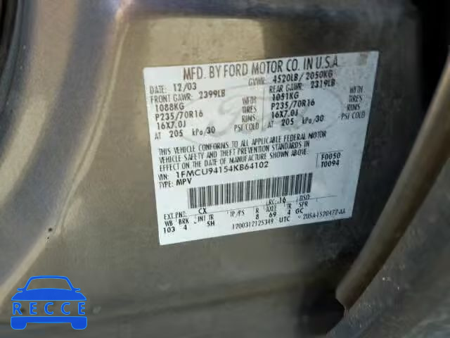 2004 FORD ESCAPE LIM 1FMCU94154KB64102 image 9