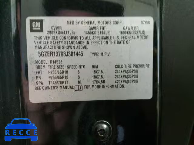 2008 SATURN OUTLOOK XE 5GZER13798J301445 image 9