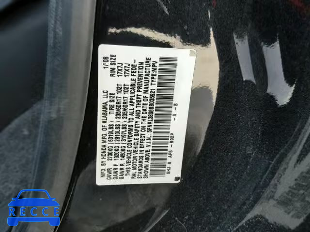 2008 HONDA ODYSSEY TO 5FNRL38988B035921 image 9