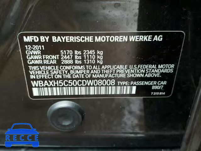 2012 BMW 528XI WBAXH5C50CDW08008 image 9