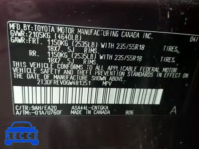 2016 TOYOTA RAV4 LIMIT 2T3DFREV0GW481351 image 9