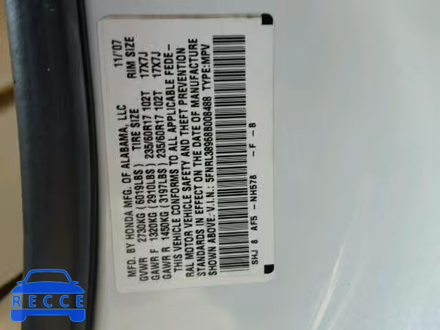 2008 HONDA ODYSSEY TO 5FNRL38968B008488 image 9