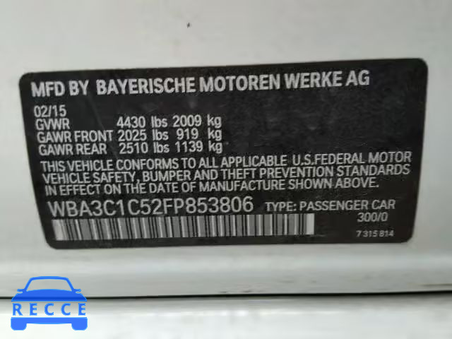 2015 BMW 328I SULEV WBA3C1C52FP853806 зображення 9