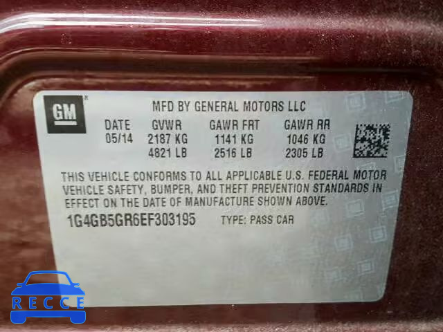 2014 BUICK LACROSSE W 1G4GB5GR6EF303195 зображення 9