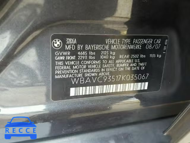 2007 BMW 328XI WBAVC93517K035067 image 9