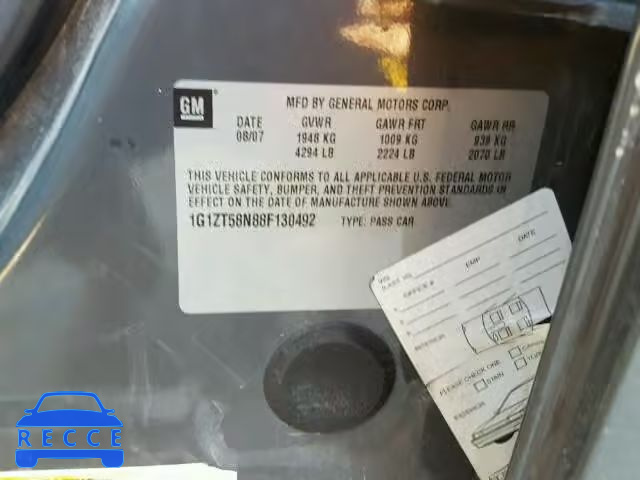 2008 CHEVROLET MALIBU LT 1G1ZT58N88F130492 image 9