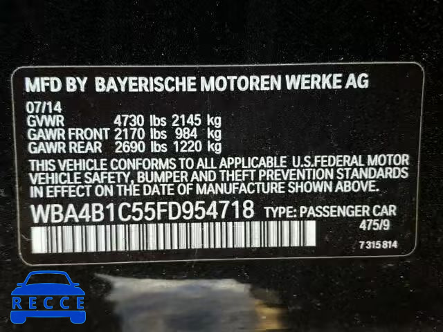 2015 BMW 435I GRAN WBA4B1C55FD954718 Bild 9