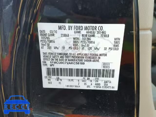 2010 FORD ESCAPE XLS 1FMCU0C72AKC58189 image 9