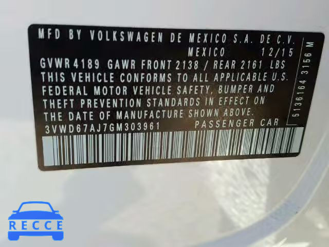2016 VOLKSWAGEN JETTA SE 3VWD67AJ7GM303961 image 9