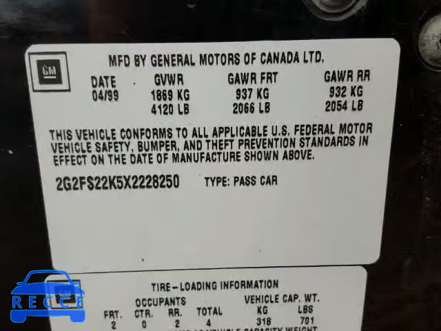 1999 PONTIAC FIREBIRD 2G2FS22K5X2228250 Bild 9
