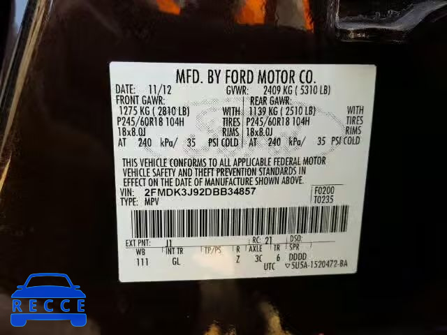 2013 FORD EDGE SEL 2FMDK3J92DBB34857 Bild 9