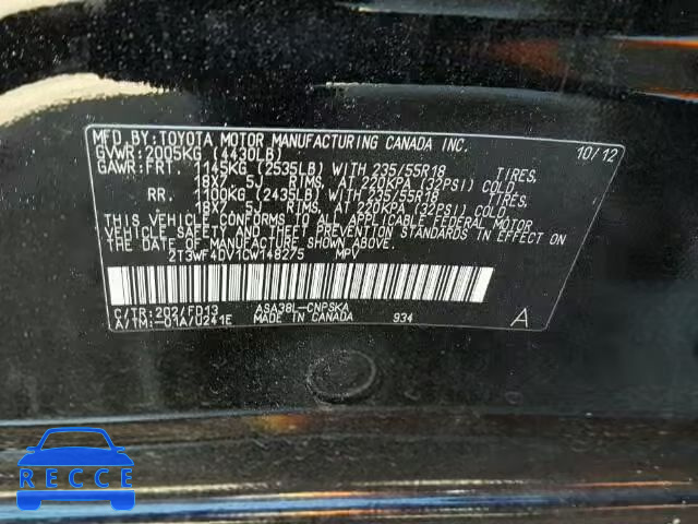 2012 TOYOTA RAV4 SPORT 2T3WF4DV1CW148275 Bild 9