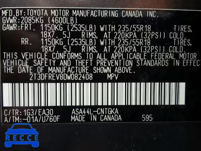 2013 TOYOTA RAV4 LIMIT 2T3DFREV8DW082408 image 9