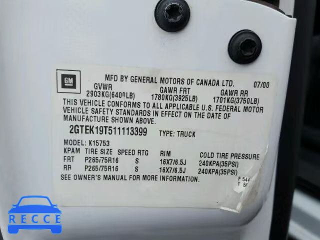 2001 GMC SIERRA K15 2GTEK19T511113399 image 9