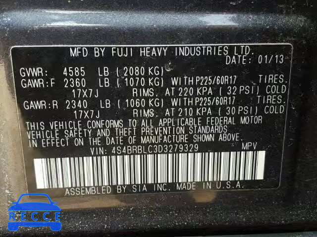 2013 SUBARU OUTBACK 2. 4S4BRBLC3D3279329 image 9