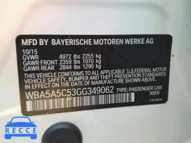 2016 BMW 528I WBA5A5C53GG349062 image 9