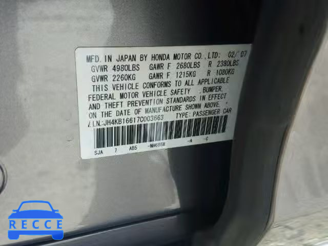 2007 ACURA RL JH4KB16617C003663 зображення 9