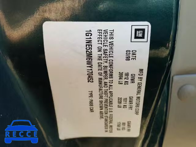 1998 CHEVROLET MALIBU LS 1G1NE52M6WY170452 image 9