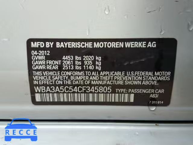 2012 BMW 328I WBA3A5C54CF345805 image 9