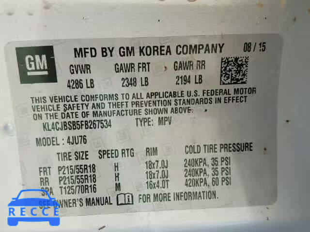 2015 BUICK ENCORE CON KL4CJBSB5FB267534 image 9