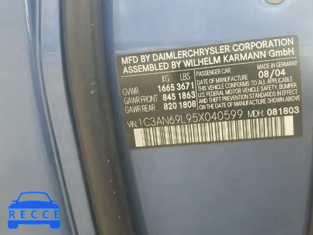 2005 CHRYSLER CROSSFIRE 1C3AN69L95X040599 image 9