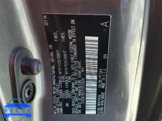 2014 TOYOTA SIENNA 5TDZK3DC7ES513628 image 9